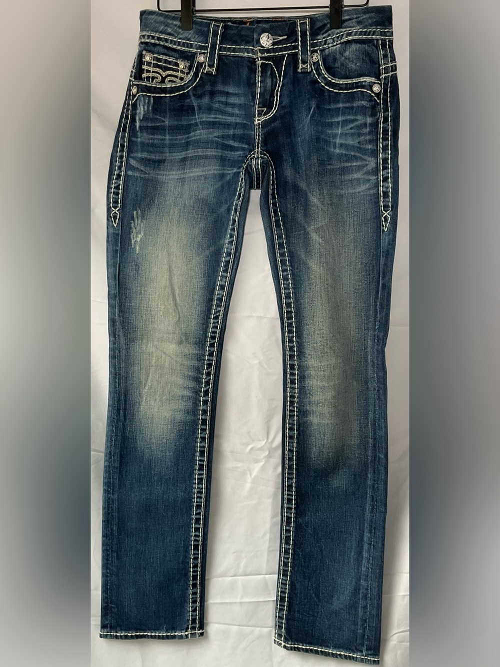 Rock Revival Bluebell straight dark jeans with faded look Sz 27 bling